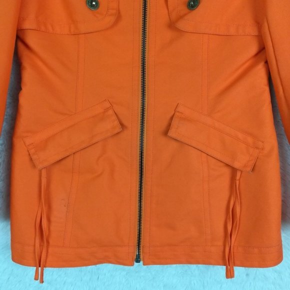 Tommy Hilfiger Womens Coat Rain Orange Full Zip Lined Pockets Collared 4 - Picture 13 of 13